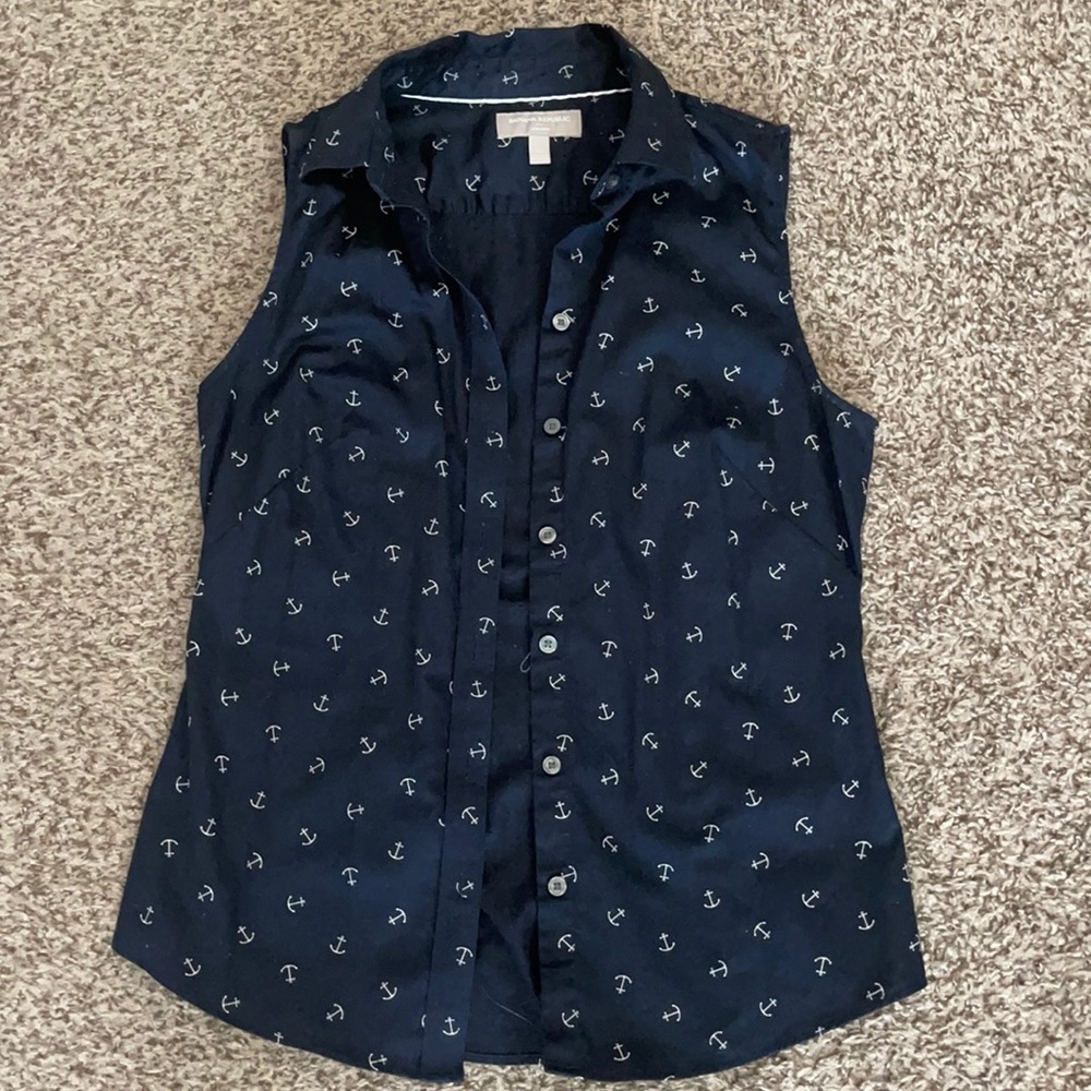 Blue button down top